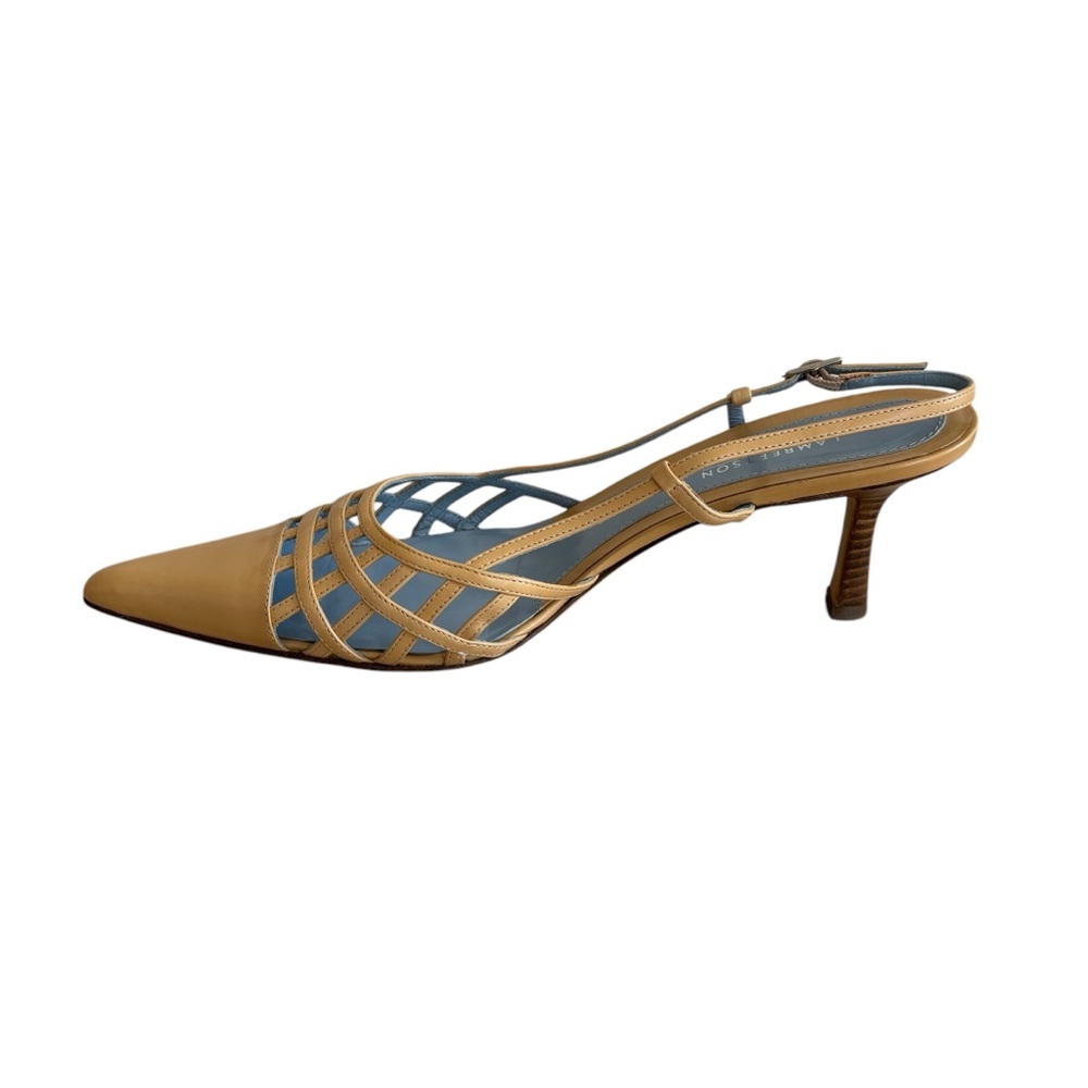 LAMBERTSON TRUEX Natural “Nan” Cage Leather Slingback Heels - Picture 8 of 15